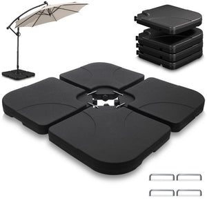 Lot de 4 dalles lestage parasol HDPE 60L eau - 100kg sable noires - VOUNOT FR