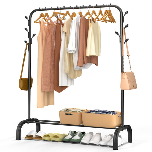 Portant a Vetements avec etagere Chaussures 8 Crochets Lateraux 110x41x150cm metal Noir - VOUNOT FR