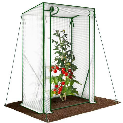 Serre de jardin Serre tomates avec grande porte enroulable bache PE renforcee 135g/m2 100x50x150cm Blanc - VOUNOT FR