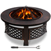 Brasero exterieur en metal avec grille, pare-etincelles tisonnier diametre 81cm noir - VOUNOT FR