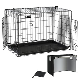 Cage pour chien pliable avec 2 portes verrouillable plateau amovible et housse de protection 107x70x78cm - VOUNOT FR