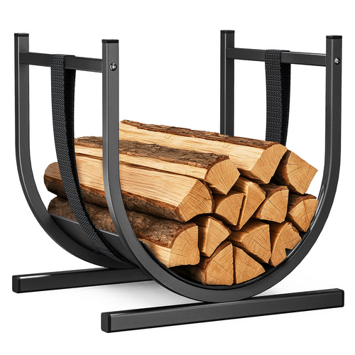 Range Buche Support a bois avec Sangle de Sécurité 41x37x39.5cm en Metal noir - VOUNOT FR