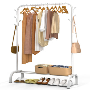 Portant a Vetements avec etagere Chaussures 8 Crochets Lateraux 110x41x150cm metal Blanc - VOUNOT FR