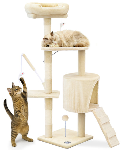 Arbre a chat 112cm multi niveaux Griffoir et niche Beige