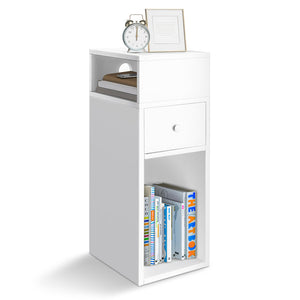 Table de chevet d’appoint avec tiroir et compartiment 25x30x66cm blanc - VOUNOT FR