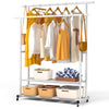 Portant a Vetements double avec roulettes et 2 etageres de rangement 121x40x147cm metal Blanc - VOUNOT FR