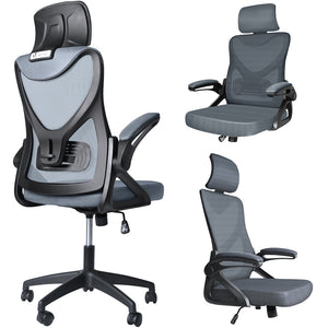 Fauteuil de Bureau Ergonomique pivotant avec appui tête et dossier toile respirant Gris - VOUNOT FR