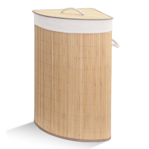 Panier a linge en bambou d’angle avec couvercle 58L - VOUNOT FR
