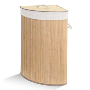 Panier a linge en bambou d’angle avec couvercle 58L - VOUNOT FR