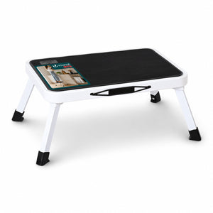 Marche pied pliable en acier portable plateforme antiderapante 38x26cm blanc - VOUNOT FR