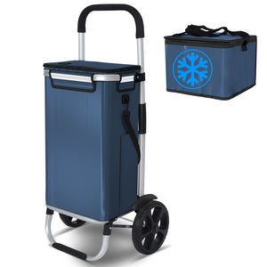 Chariot de course pliable aluminium 2 roues avec sac isotherme bleu marine - VOUNOT FR