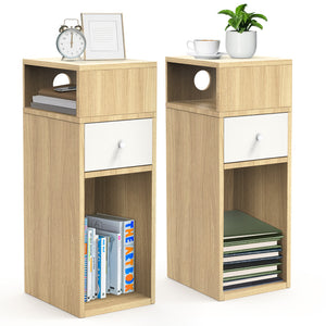 Lot de 2 Table de chevet d’appoint avec tiroir et compartiment 25x30x66cm naturel - VOUNOT FR