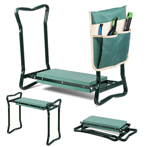 Agenouilloir tabouret de jardin 2 en 1 avec pochette de rangement EVA vert