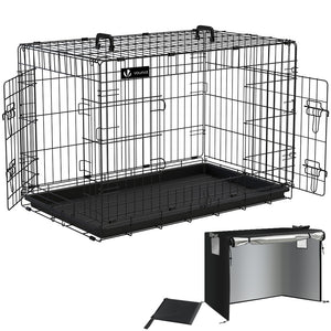 Cage pour chien pliable avec 2 portes verrouillable plateau amovible et housse de protection 92x58x64cm - VOUNOT FR