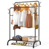 Portant a Vetements Double avec etagere Chaussures 4 Crochets Lateraux 110x58x150cm metal Noir - VOUNOT FR