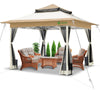 Tonnelle de jardin exterieure pliable avec moustiquaire Pop up 3.6x3.6m beige - VOUNOT FR