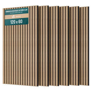 Lot de 6 panneaux acoustiques muraux Tasseaux en bois MDF avec feutre noir 120x60x2.1cm chêne clair - VOUNOT FR