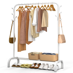 Portant a Vetements avec etagere Chaussures 8 Crochets Lateraux 110x41x147cm metal Blanc
