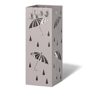Porte-parapluies Metal avec bac de recuperation eau et 4 Crochets Motif Parapluie 15.5 x 15.5 x 43.5 cm beige - VOUNOT FR