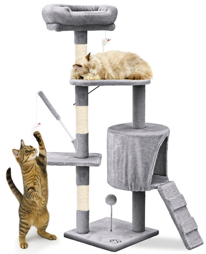 Arbre a chat 112cm multi niveaux Griffoir et niche Gris