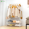 Portant a vetement double avec 2 niveaux etageres chaussures 4 Crochets Lateraux 110x35x146cm metal Blanc - VOUNOT FR