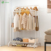Portant a Vetements Double avec etagere Chaussures 4 Crochets Lateraux 110x58x150cm metal Blanc - VOUNOT FR