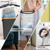 Panier a linge pliable 145L avec sac intérieur cadre bambou et couvercle gris - VOUNOT FR
