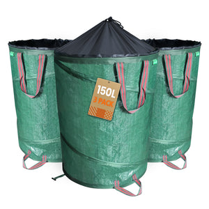 Lot de 3 Sac de Jardin Pop up 150L en Polyéthylène avec Poignées - VOUNOT FR