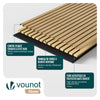 Lot de 4 panneaux acoustiques muraux Tasseaux en bois MDF avec feutre noir 120x60x2.1cm chêne clair - VOUNOT FR