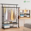 Portant a Vetements double avec roulettes et 2 etageres de rangement 120x40x146cm metal Noir - VOUNOT FR