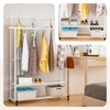 Portant a Vetements double avec roulettes et 2 etageres de rangement 121x40x147cm metal Blanc - VOUNOT FR