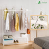 Portant a vetement double avec 2 niveaux etageres chaussures 4 Crochets Lateraux 110x35x146cm metal Blanc - VOUNOT FR