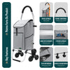 Chariot de course pliable monte escalier aluminium avec crochets gris - VOUNOT FR