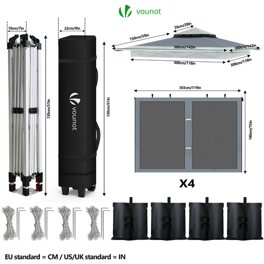 Vounot tonnelle de jardin exterieure pliable avec moustiquaire pop