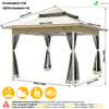 Tonnelle de jardin exterieure pliable avec moustiquaire 3.6x3.6m beige - VOUNOT FR