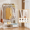 Portant a vetement double avec 2 niveaux etageres chaussures 4 Crochets Lateraux 110x35x146cm metal Blanc - VOUNOT FR