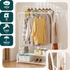 Portant a vetement double avec 2 niveaux etageres chaussures 4 Crochets Lateraux 108x35x145cm metal Blanc - VOUNOT FR