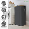 Panier a linge pliable 100L avec sac intérieur cadre bambou et couvercle gris - VOUNOT FR
