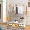 Portant a vetement double avec 2 niveaux etageres chaussures 4 Crochets Lateraux 110x35x146cm metal Blanc - VOUNOT FR