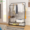 Portant a vetement double avec 2 niveaux etageres chaussures 4 Crochets Lateraux 110x35x146cm metal Noir - VOUNOT FR