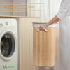 Panier a linge en bambou rectangulaire double compartiments avec couvercle 100L - VOUNOT FR