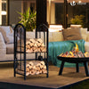 Porte buches cheminee avec 4 outils en metal noir - VOUNOT FR
