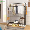 Portant a Vetements Double avec etagere Chaussures 4 Crochets Lateraux 110x58x150cm metal Noir - VOUNOT FR