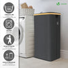 Panier a linge pliable 100L avec sac intérieur cadre bambou et couvercle gris - VOUNOT FR
