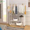 Portant a Vetements double avec roulettes et 2 etageres de rangement 120x40x146cm metal Blanc - VOUNOT FR