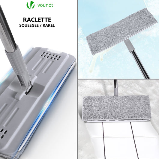 Ensemble serpillère et seau en microfibre – Balai mains libres avec tampons remplaçables pour un nettoyage humide et sec, design rotatif flexible et seau à racler l'eau
