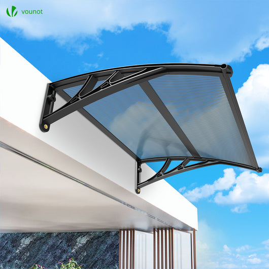 Auvent Porte Entrée Polycarbonate 200x80cm - Gouttière Intégrée, Protection UV/pluie/neige, Support ABS - Pour Façade, Terrasse, Balcon - 2