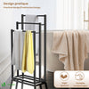 Porte serviettes sur pied autoportant 3 niveaux noir - VOUNOT FR