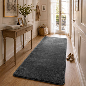 Tapis de salon poils ras doux antiderapant 80x200cm uni anthracite - VOUNOT FR