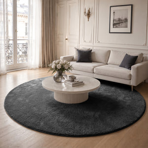 Tapis de salon poils ras doux antiderapant ф200cm uni anthracite - VOUNOT FR